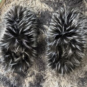 Black and Gray Faux Fur Slippers